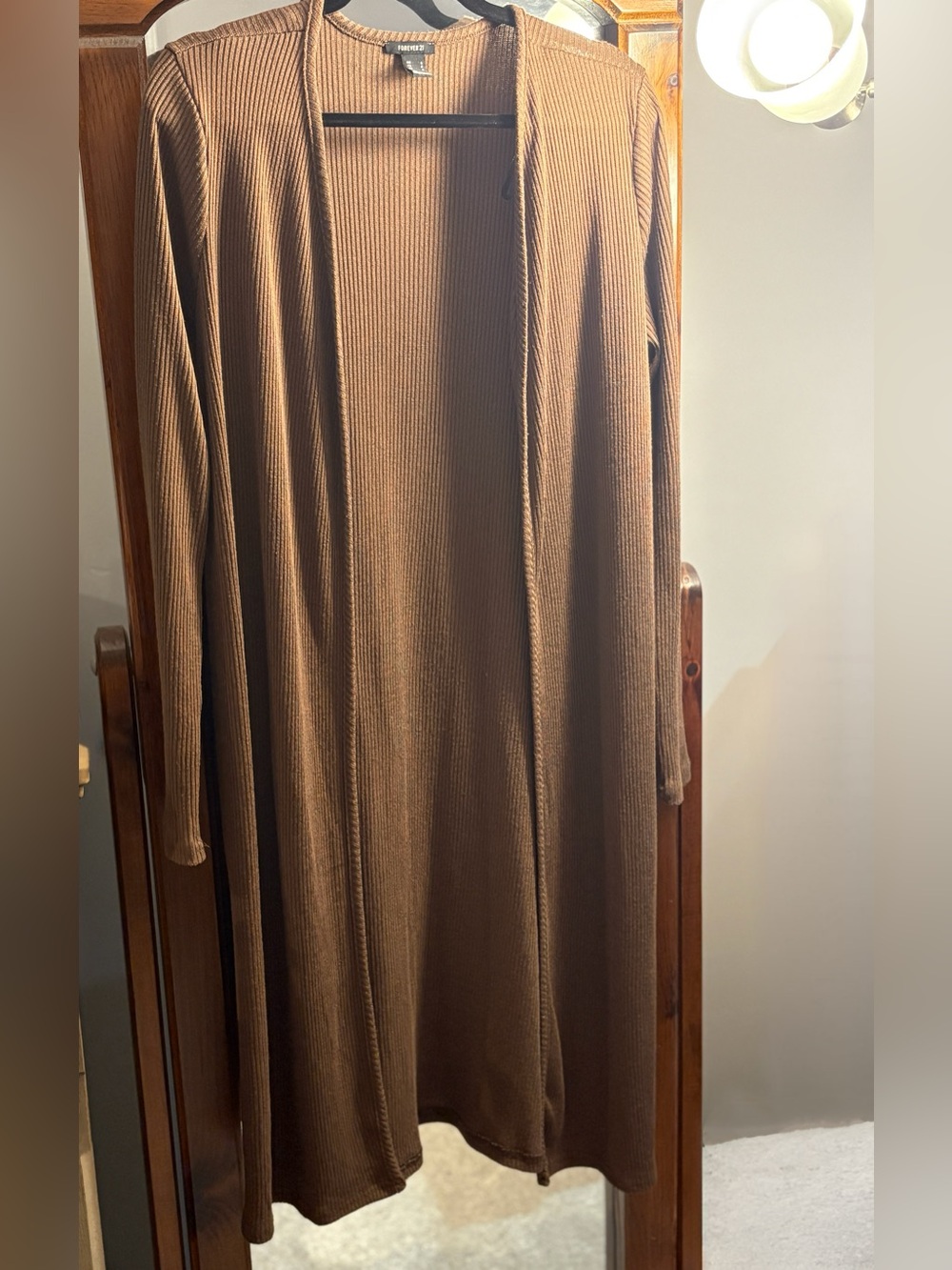 Forever 21 Ribbed Duster Open-Front Cardigan in Chocolate Brown